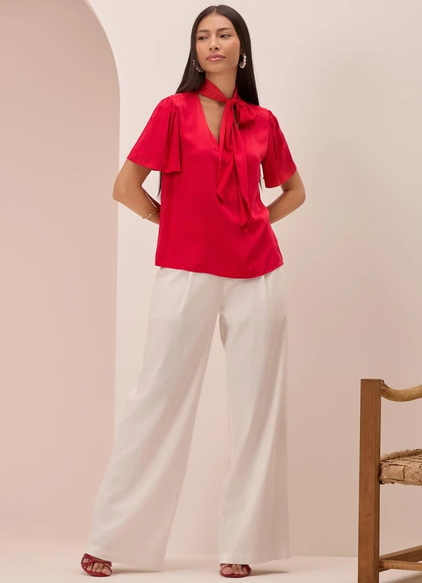 Lunender - Blusa com Amarração e Decote em V Vermelho 3