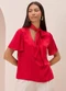 Lunender - Blusa com Amarração e Decote em V Preto - variação: Vermelho