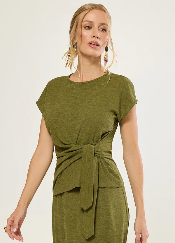 Naguchi - Blusa com Amarracao Lateral Verde Cacto
