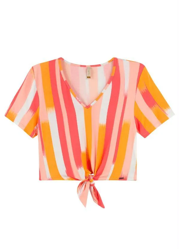 Marialícia - Blusa com Amarração Listrada Marialícia Rosa 4