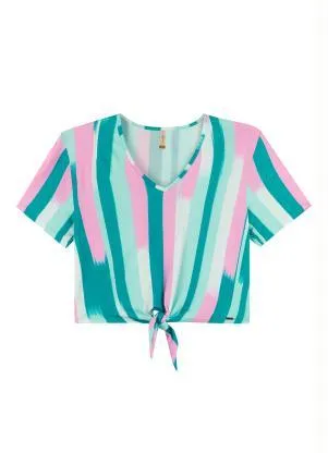 Blusa com Amarração Listrada Marialícia (Verde) - MARIALÍCIA