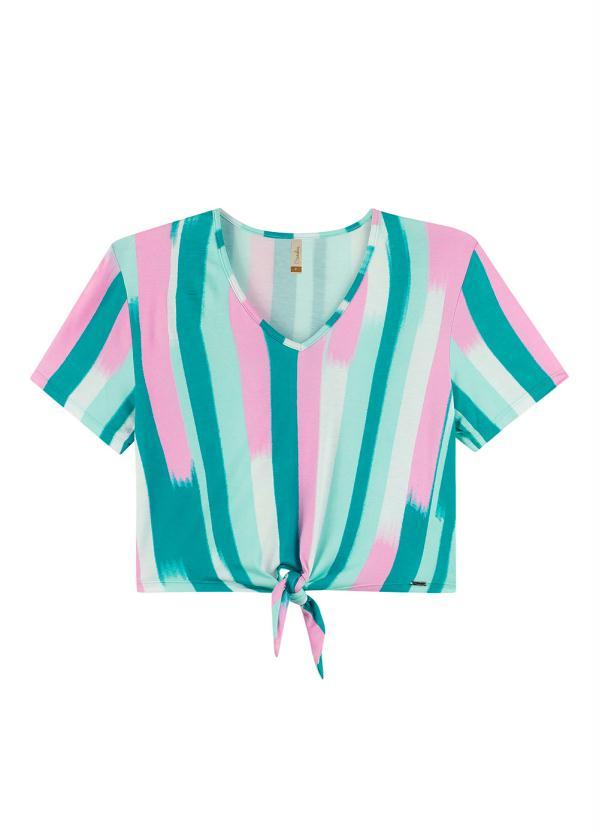 Marialícia - Blusa com Amarração Listrada Marialícia Verde