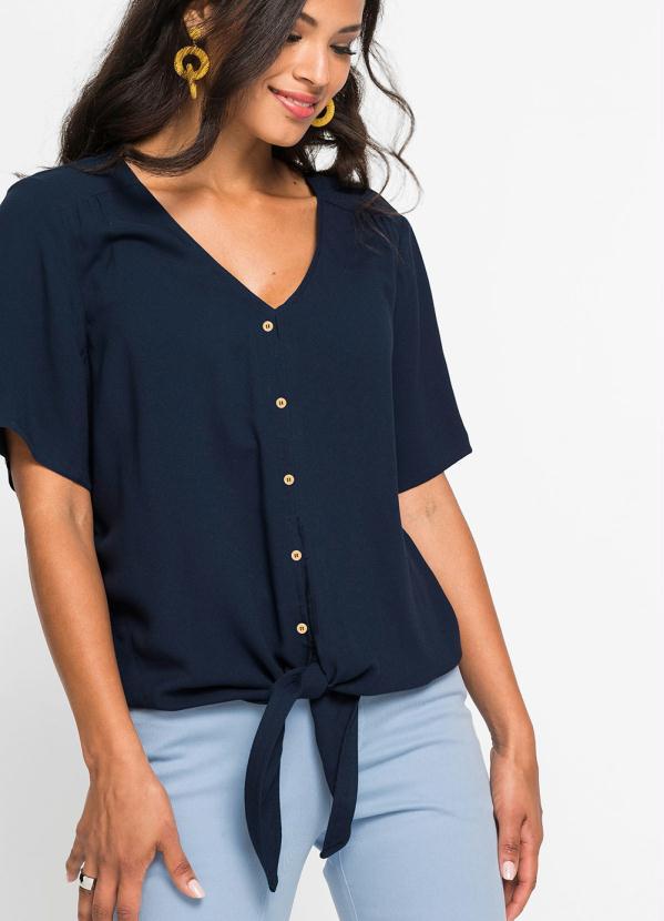 bonprix - Blusa com Amarração na Barra Azul Marinho 5