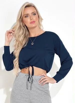 Moda Pop - Blusa com Amarração na Barra Marinho - MODA POP