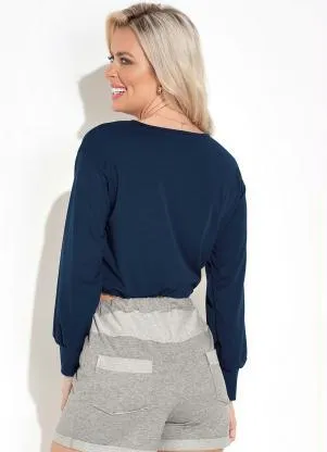 Moda Pop - Blusa com Amarração na Barra Marinho - MODA POP