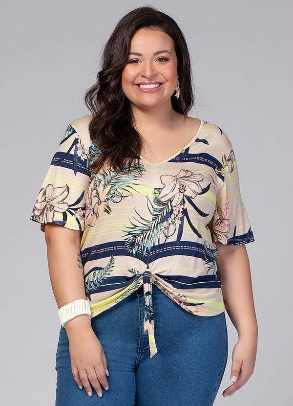 Quintess - Blusa com Amarração na Barra Tropical Bege 5