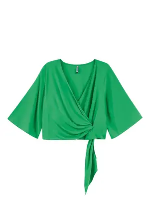 Marialícia - Blusa com Amarração na Cintura Verde - MARIALÍCIA