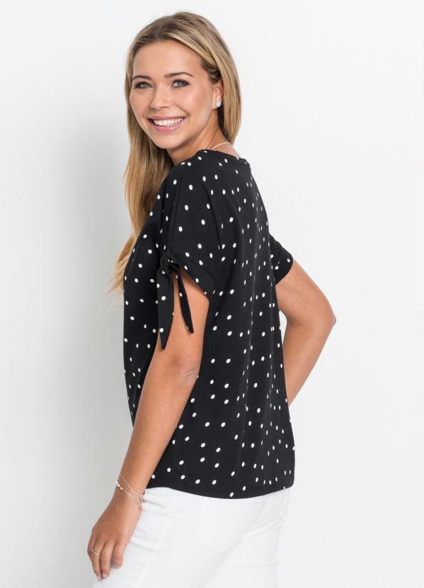 Outlet - Blusa com Amarração nas Mangas Poá Preta 2