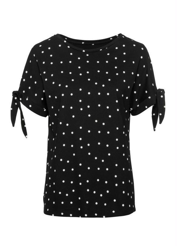 Outlet - Blusa com Amarração nas Mangas Poá Preta 4