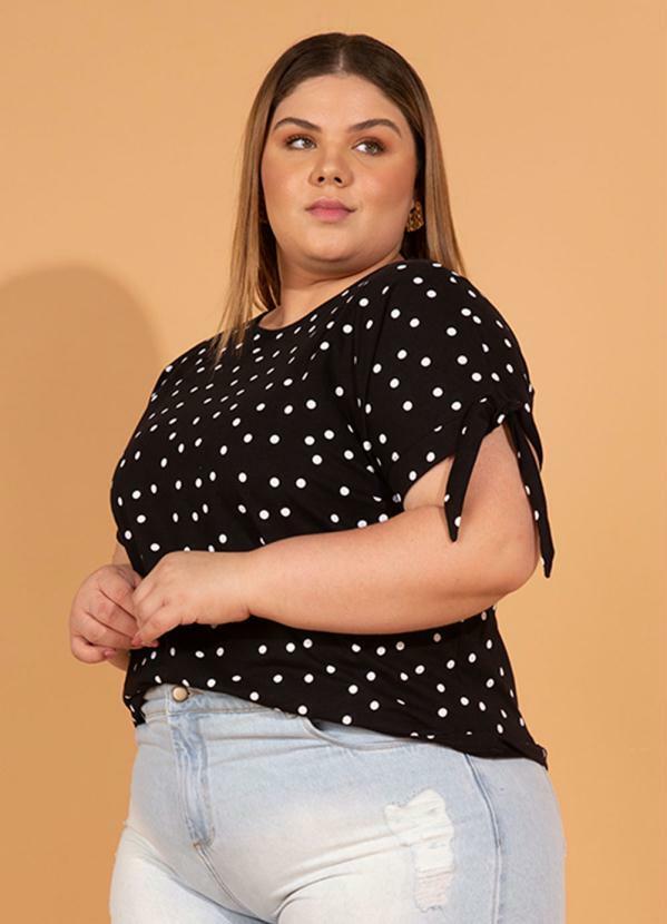 Outlet - Blusa com Amarração nas Mangas Poá Preta 5