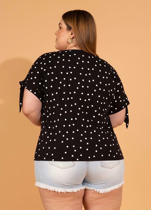 Outlet - Blusa com Amarração nas Mangas Poá Preta 6