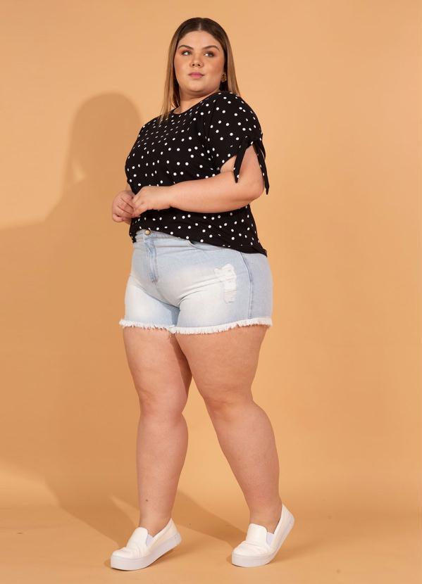 Outlet - Blusa com Amarração nas Mangas Poá Preta 7