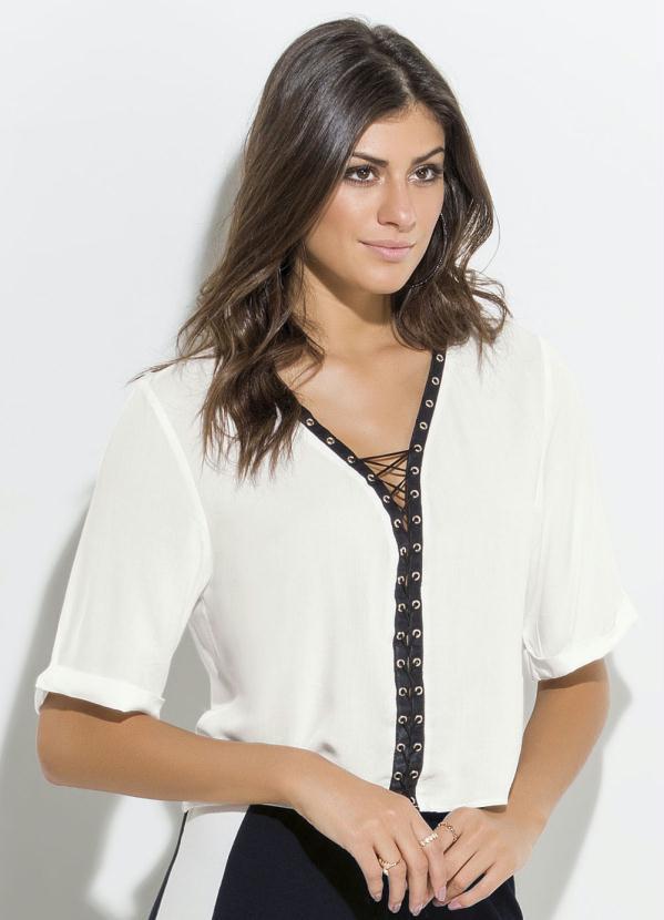 Quintess - Blusa com Amarração Off White e Preta Quintess 2