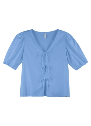 Outlet - Blusa com Amarrações Adulto Feminino Azul - OUTLET