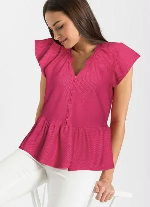 bonprix - Blusa com Babado na Barra Pink - BONPRIX