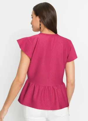 bonprix - Blusa com Babado na Barra Pink - BONPRIX