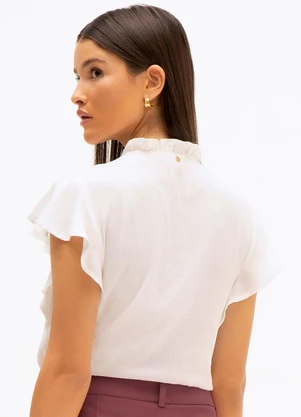 Principessa - Blusa com Babados e Entremeio em Viscose Off White Giulia - PRINCIPESSA