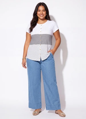 Quintess - Blusa com Botões Frontais Listras e Branco - QUINTESS