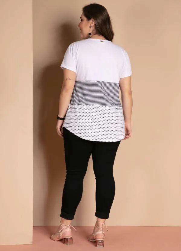 Quintess - Blusa com Botões Frontais Listras e Branco 10