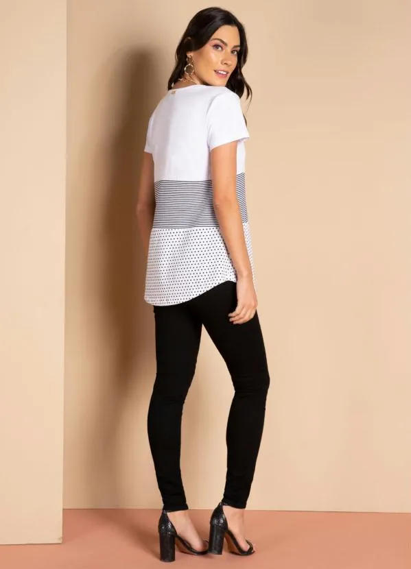 Quintess - Blusa com Botões Frontais Listras e Branco 5