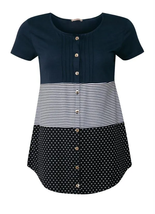 Quintess - Blusa com Botões Frontais Listras e Marinho 6