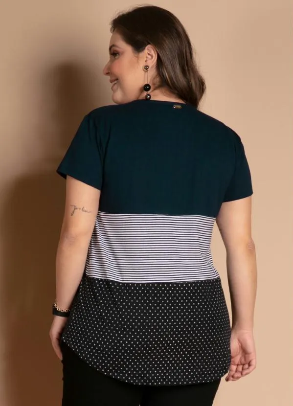 Quintess - Blusa com Botões Frontais Listras e Marinho 3