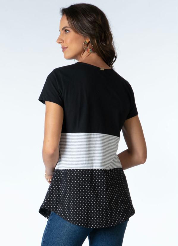 Quintess - Blusa com Botões Frontais Listras e Preto 2