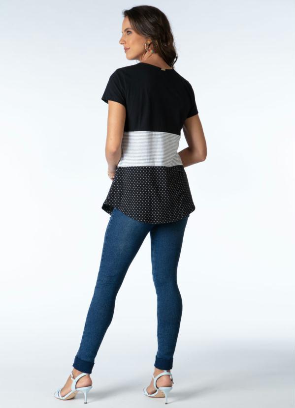 Quintess - Blusa com Botões Frontais Listras e Preto 4