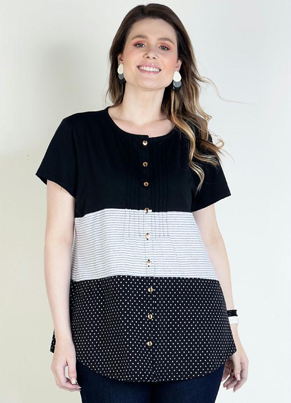 Quintess - Blusa com Botões Frontais Listras e Preto 5