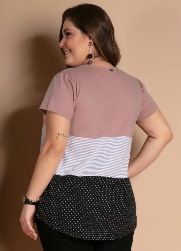 Quintess - Blusa com Botões Frontais Listras e Rosa 8