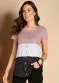 Quintess - Blusa com Botões Frontais Listras e Rosa - variação: Listras e Rosa