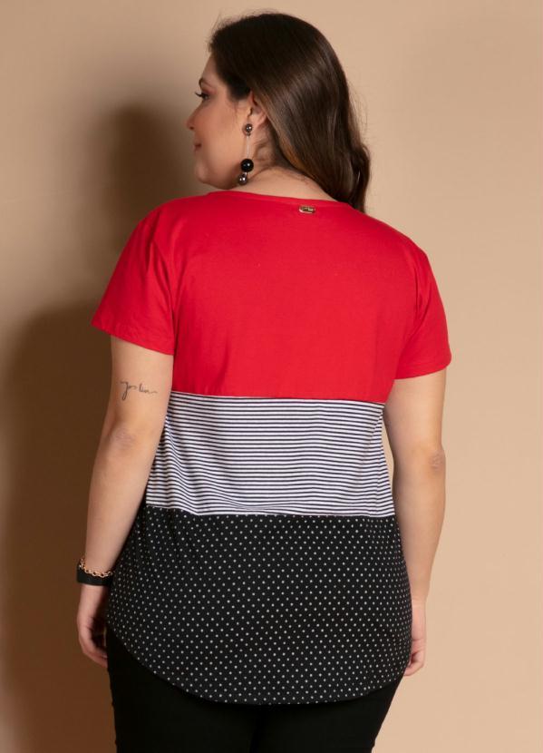 Quintess - Blusa com Botões Frontais Listras e Vermelho 7