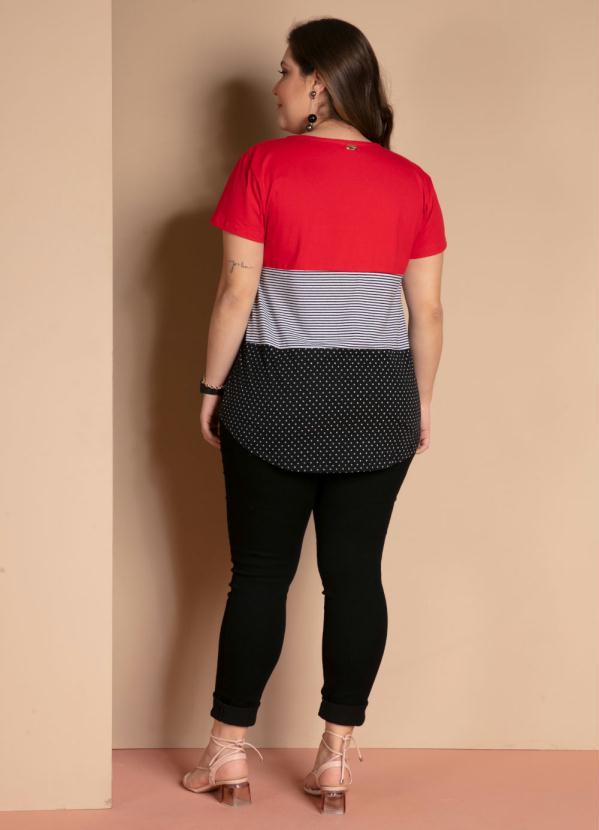 Quintess - Blusa com Botões Frontais Listras e Vermelho 9