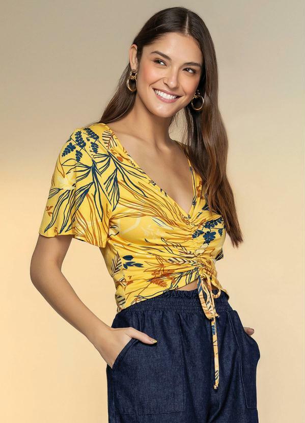 Marialícia - Blusa com Cordão Ajustável Marialícia Amarelo
