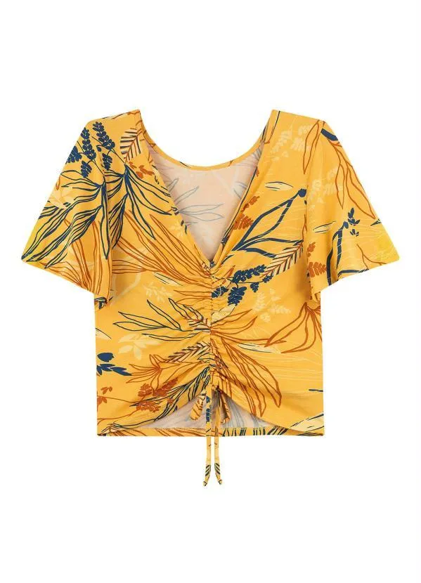 Marialícia - Blusa com Cordão Ajustável Marialícia Amarelo 1