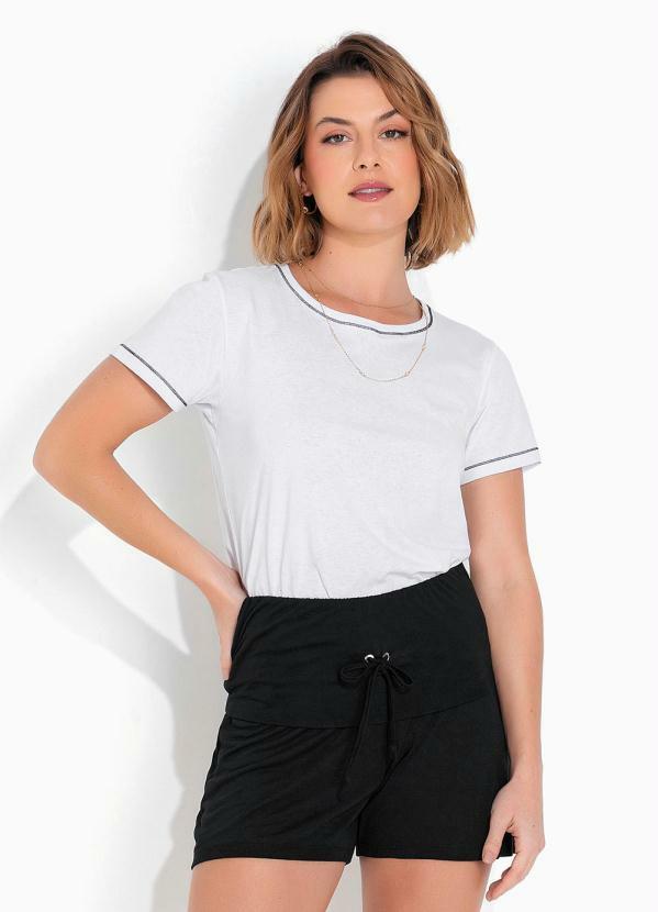 bonprix - Blusa com Costura Contrastante Branca