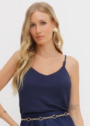 Principessa - Blusa com Alças e Decote em V em Viscose Marinho Luciê - PRINCIPESSA