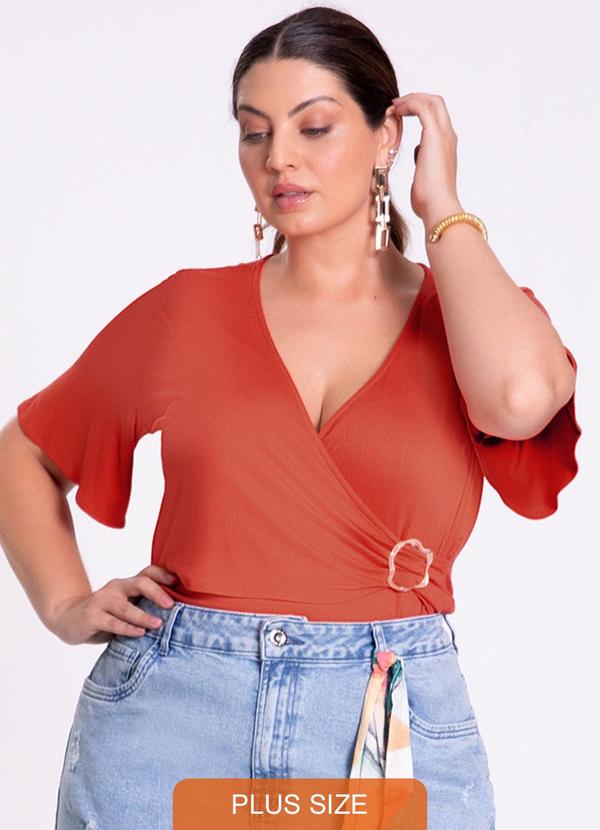 Lunender Mais Mulher - Blusa com Decote Transpassado e Fivela Laranja