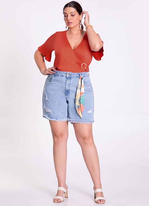 Lunender Mais Mulher - Blusa com Decote Transpassado e Fivela Laranja 2