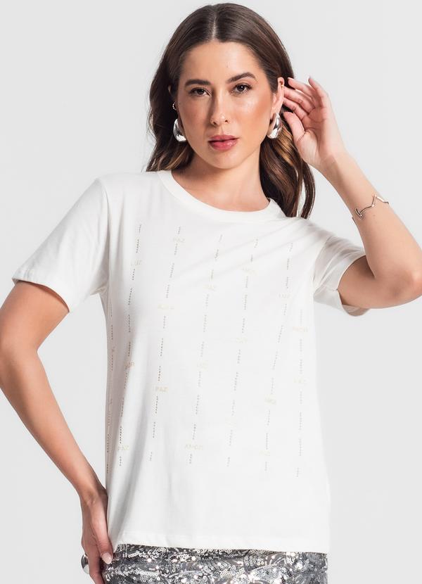 Rovitex - Blusa com Detalhes em Strass Bege