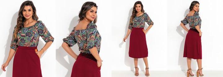 Blusa com Elstico Folhas Verde