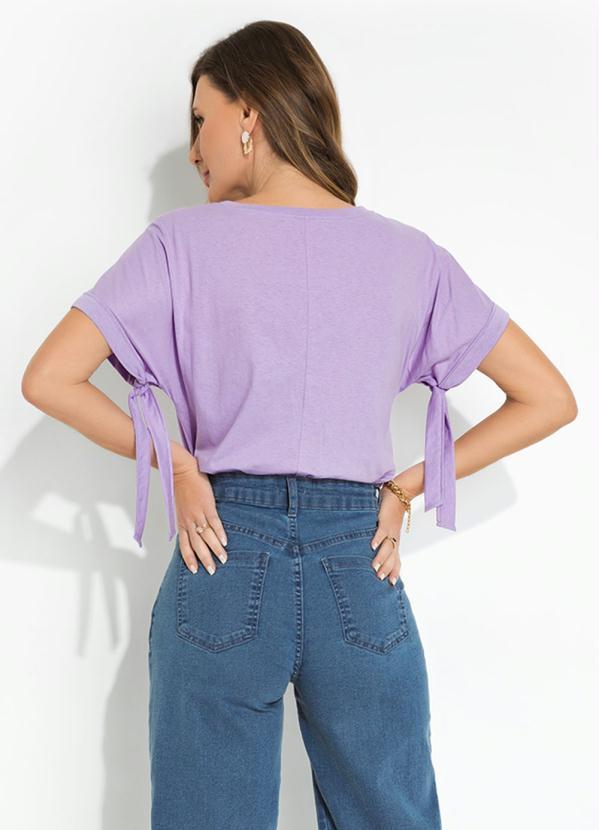 Outlet - Blusa com Estampa e Mangas com Amarração Lilás 2