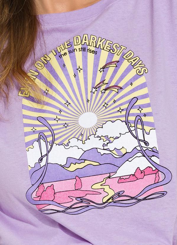 Outlet - Blusa com Estampa e Mangas com Amarração Lilás 3