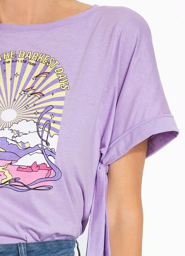 Outlet - Blusa com Estampa e Mangas com Amarração Lilás 4