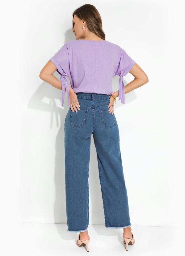 Outlet - Blusa com Estampa e Mangas com Amarração Lilás 6