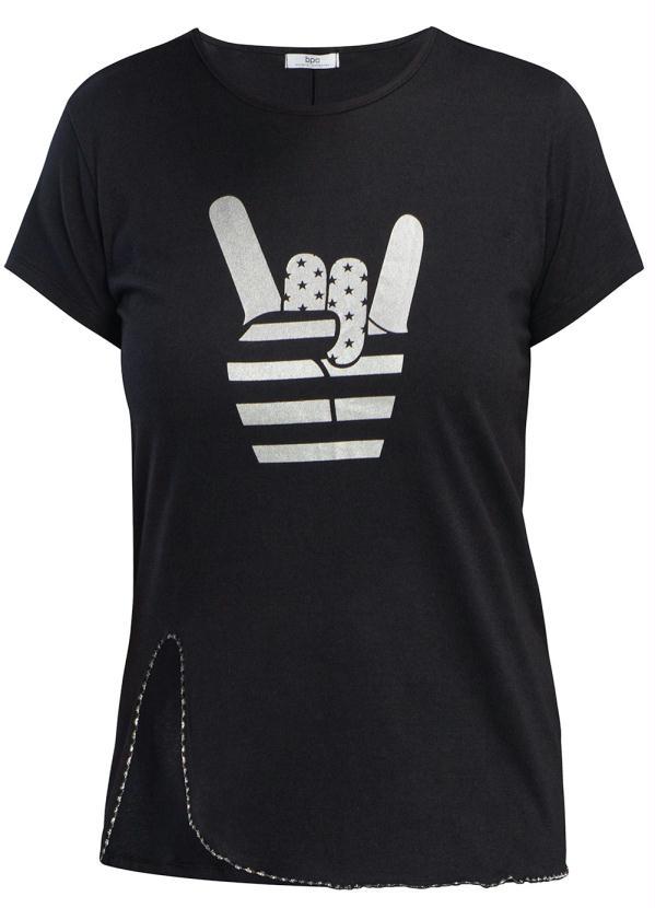 Outlet - Blusa com Estampa Manga Curta Preta 5