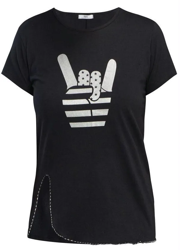 Queima Estoque - Blusa com Estampa Manga Curta Preta 1