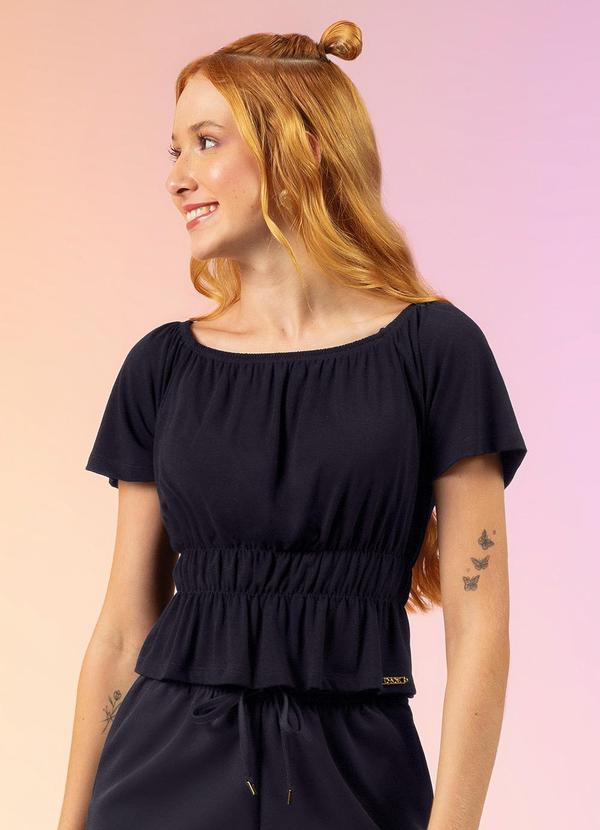 Bjoe - Blusa com Franzidos de Manga Curta Preto