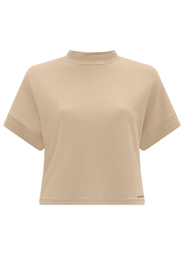 Lunender - Blusa com Gola Alta em Malha Texturizada Bege