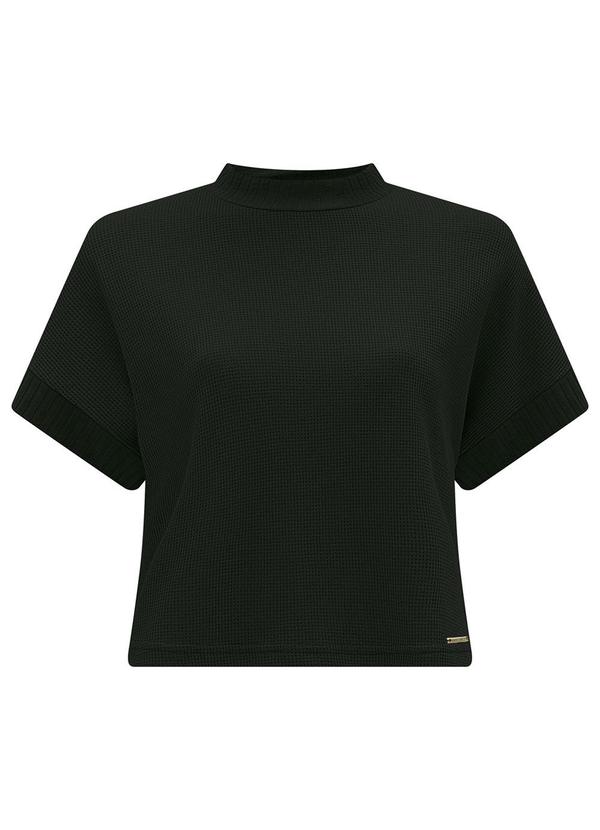 Lunender - Blusa com Gola Alta em Malha Texturizada Preto